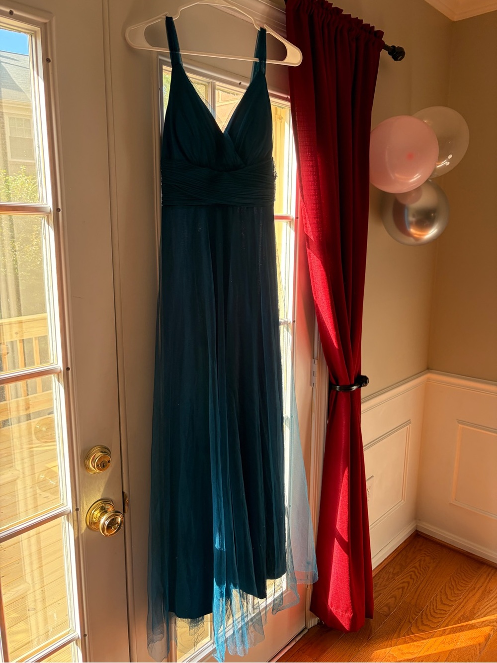 Ever Pretty Teal V-Neck Tulle Maxi Dress